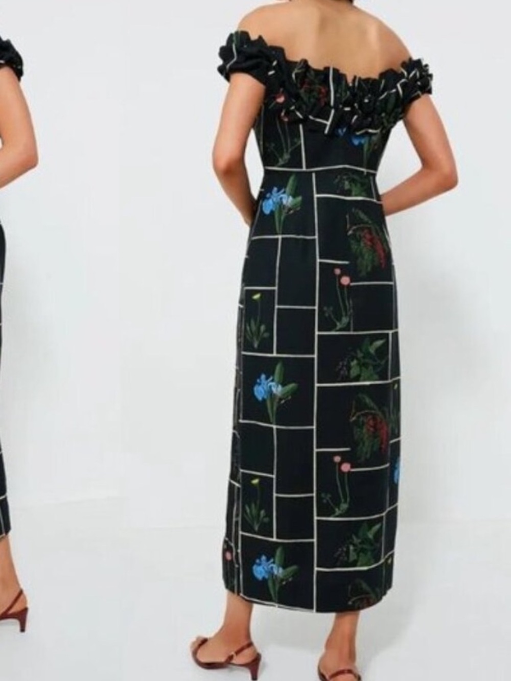 Tuckernuck NWT black fresher buds suze cotton midi dress ruffled size 6 - Picture 2 of 10